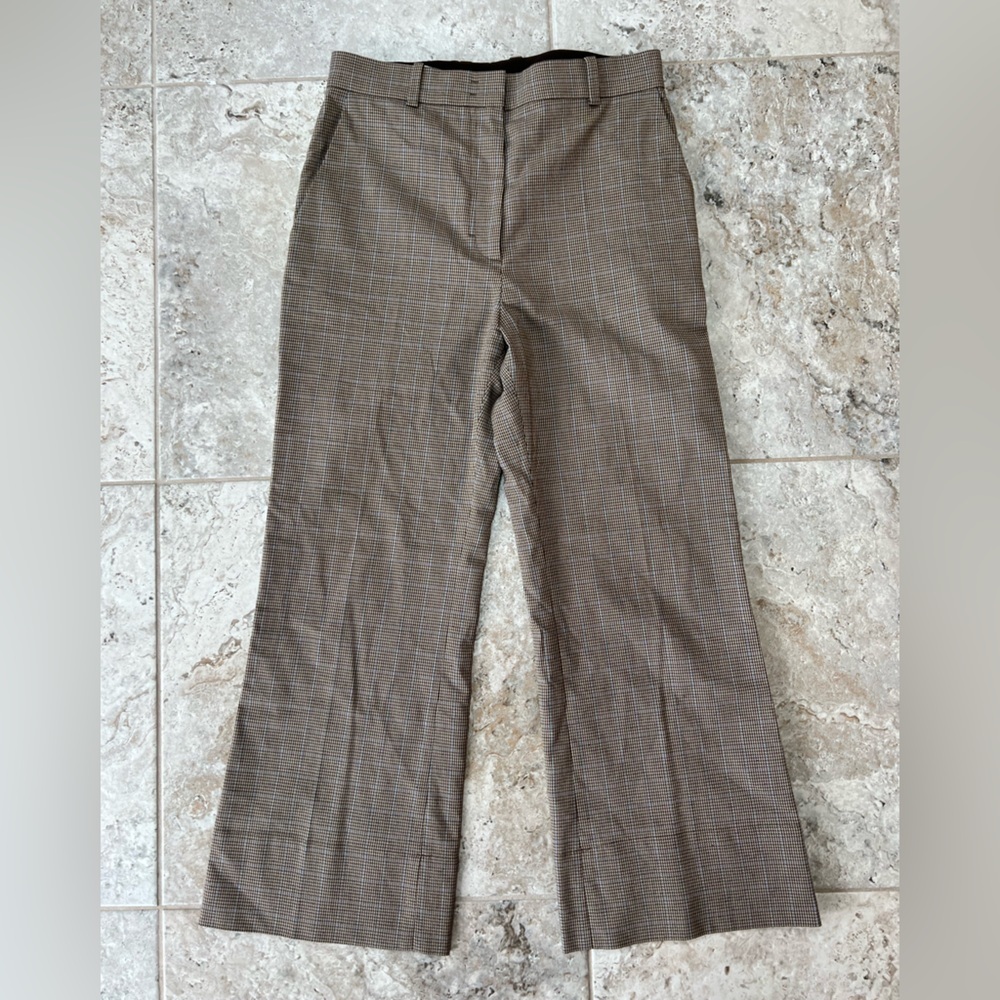 COS Houndstooth Plaid Cotton Blend Wide Leg Trouser Pants, Brown, 8